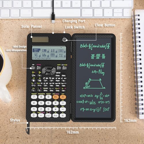 NEWYES Rechargeable Scientific Calculators 991ES MAX, 417 Functions, Writing Pad, Foldable Hard Case, 4-Line Written Display Advanced Calculators for Students School Engineering, Dual Power, Black