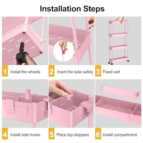 SPACELEAD Slim Storage Cart 4 Tier,Bathroom Organizer Rolling Utility, Mobile Shelving Unit Slide Out for Office, Kitchen, Laundry Room & Narrow Places,White