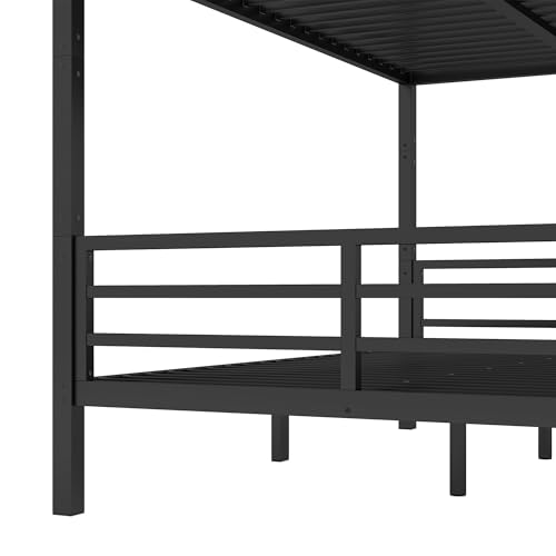 Heavy Duty Bunk Bed Frame with Ladder, Twin XL Over Twin XL Bunk Beds with Safety Guardrails, Adults Bunk Beds with Noise-Reducing Rubber Stoppers, Easy Assemble, Black