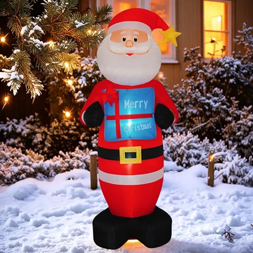 Christmas 8FT Inflatables Santa Claus with Gift Box and Build-in LED Lights, Xmas Blow up Gift for Indoor, Outdoor, Party, Yard, Garden, Lawn, Blow Up Holiday Decoration