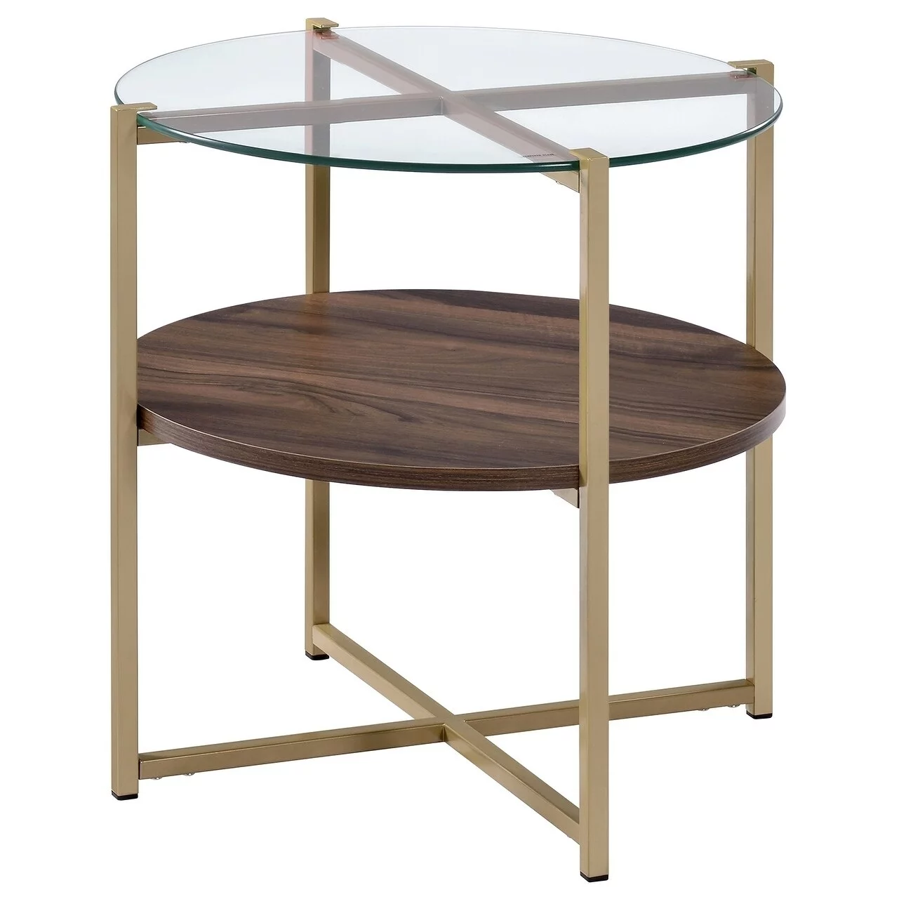 Fox Hill Trading Millenial Round Wood and Metal End Table in Gold