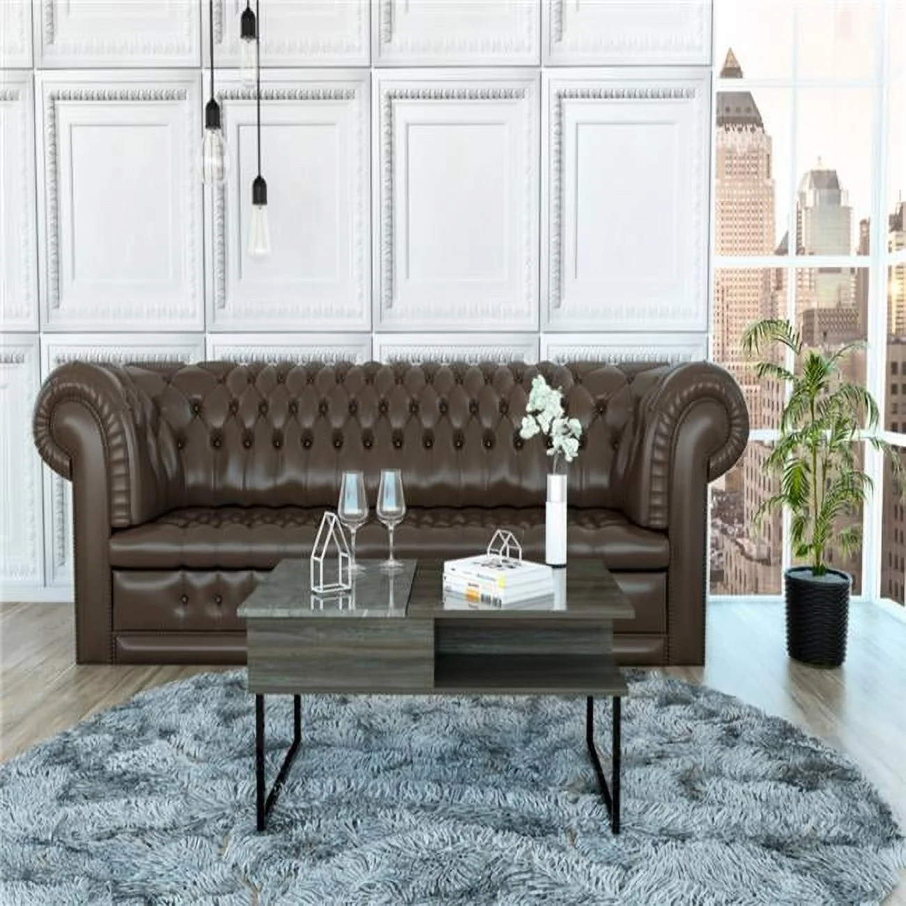 Depot E-Shop DE-MCX6257 Atlanta Lift Top Coffee Table, Carbon Espresso & Onyx