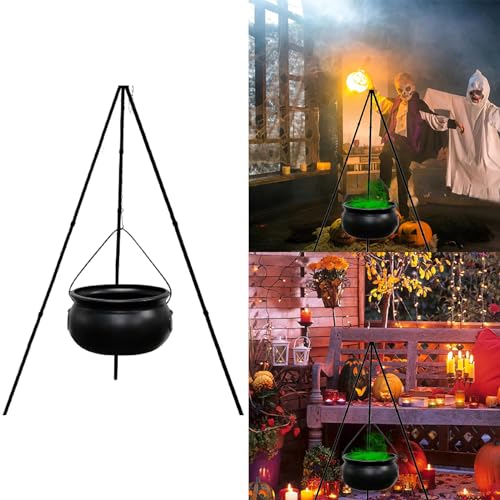 Witch Cauldron on Tripod with Lights Bowl Candy Bucket Decoration Halloween Party Outdoor Suitable for Home Porch