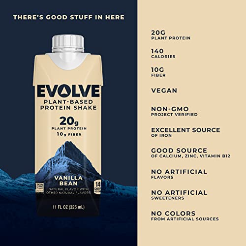 Evolve Plant Based Protein Shake, Double Chocolate, 20g Vegan Protein, Dairy Free, No Artificial Sweeteners, Non-GMO, 10g Fiber, 11 Fl Oz (Pack of 12) - (Formula May Vary)
