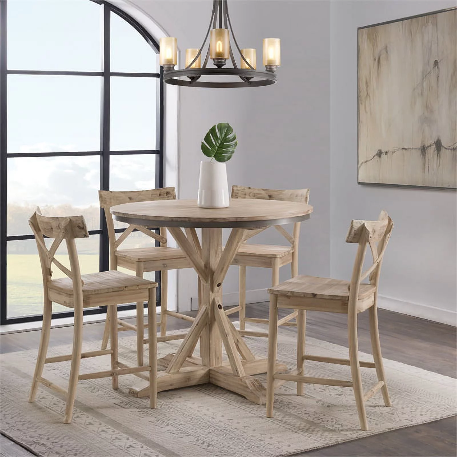 Home Square 2 Piece Rustic Solid Wooden Counter Height Stool Set in Natural