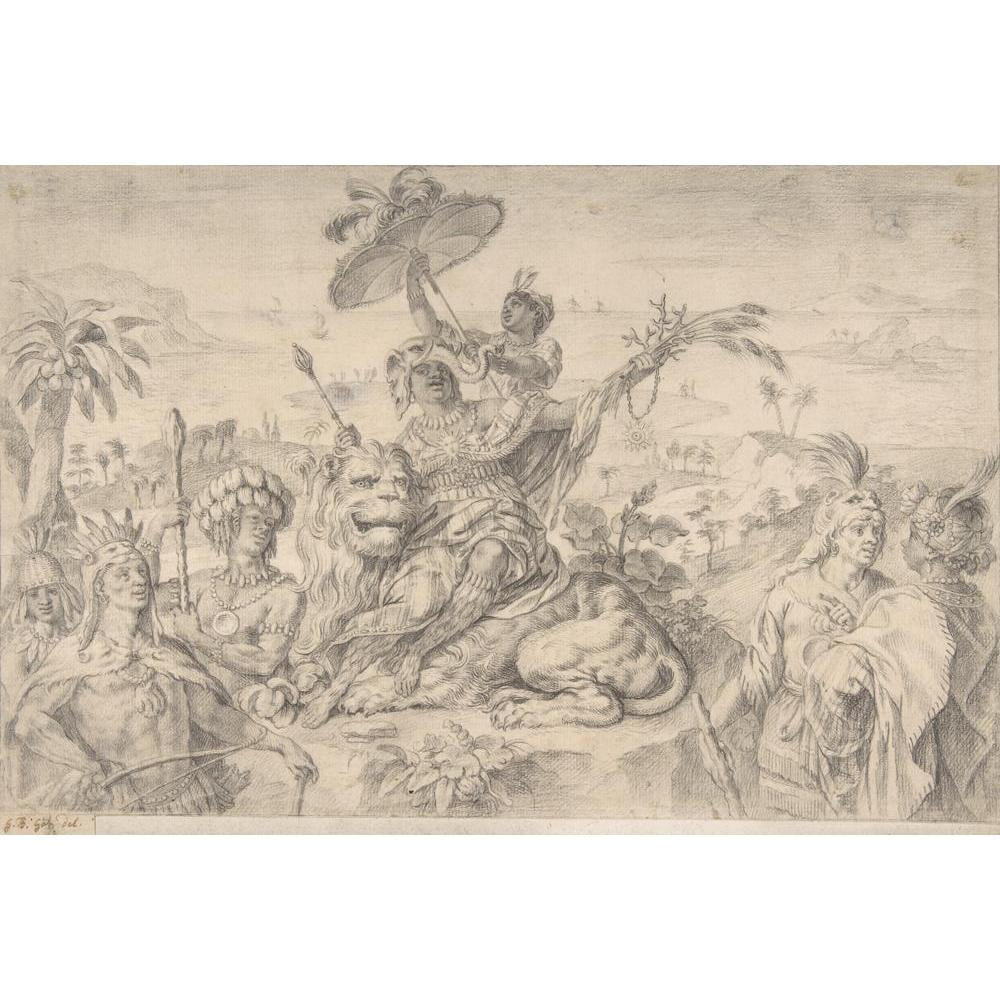 Gottfried Bernhard Goetz 14x11 Black Ornate Wood Framed Double Matted Museum Art Print Titled: Allegory of Africa (1728-74)