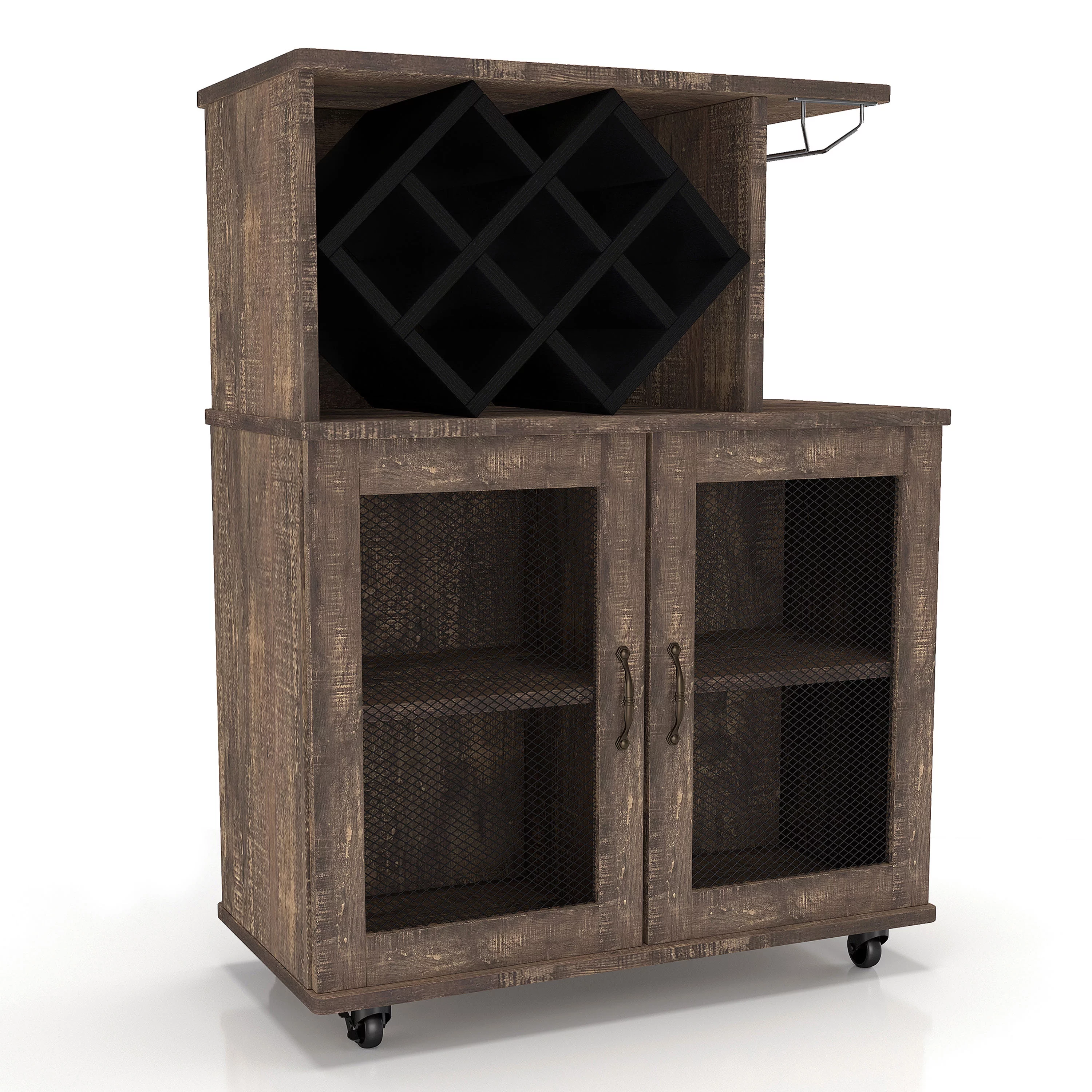 Drvo Mini Bar with Casters, Reclaimed Oak