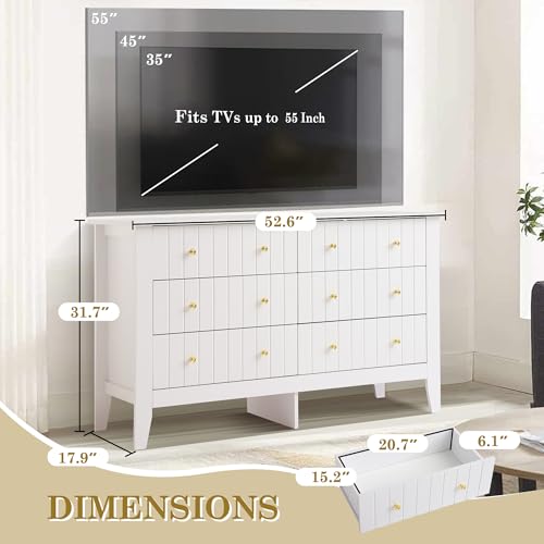 TITIMO 6 Drawer Double White Dresser for Bedroom,Modern Chest of Drawers with Metal Handle and Deep Drawers,Wooden Storage Organizer Cabinet for Living Room,Entryway,Hallway,Dressing Room