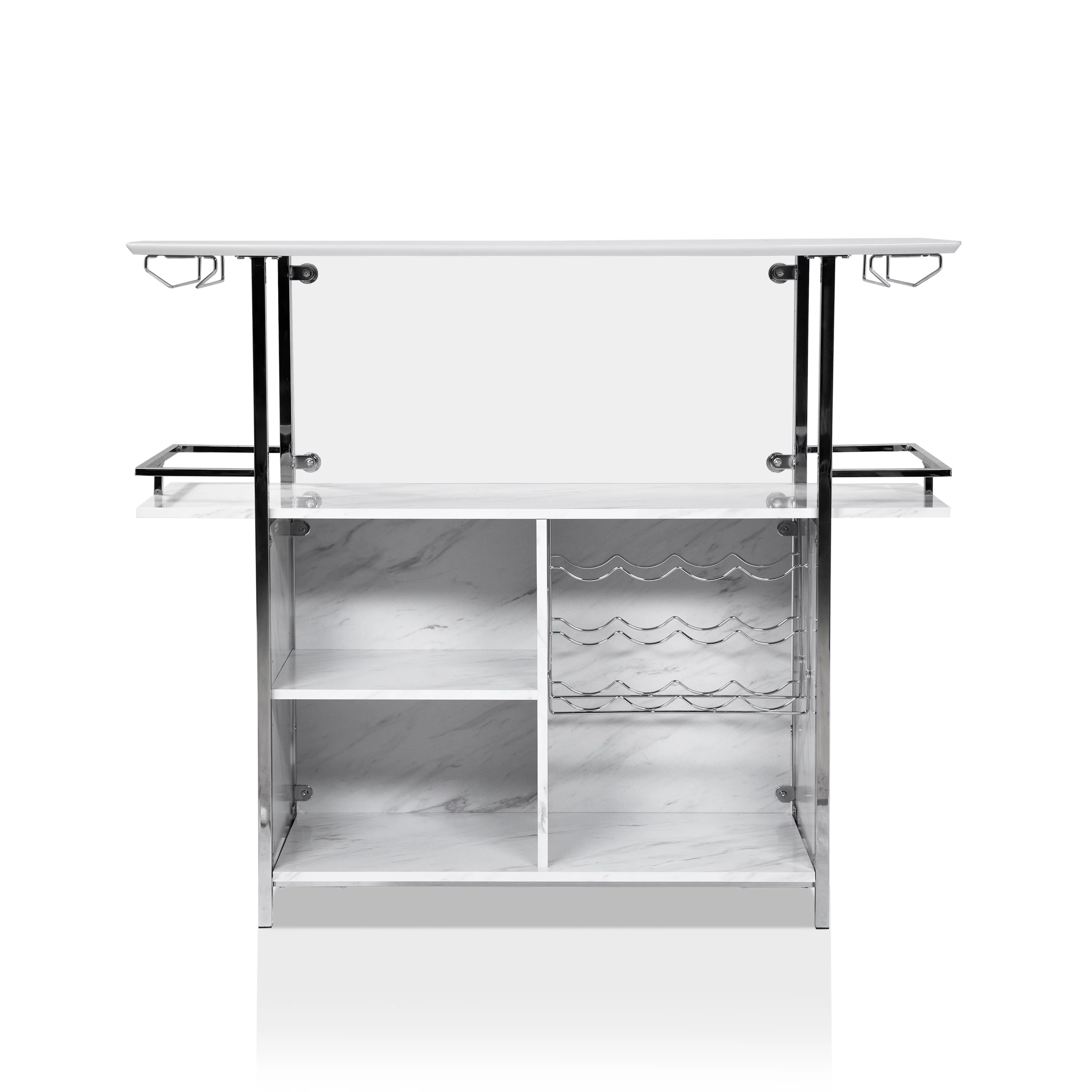 Furniture of America Naar Multi-Storage Bar table, White and Chrome