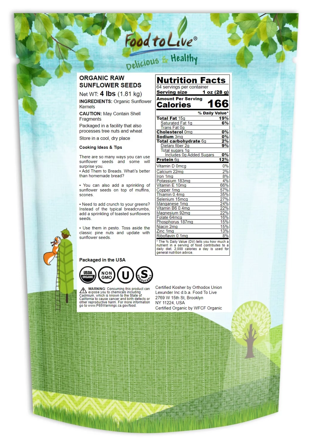 Food to Live, Organic Raw Sunflower Seeds, 4 Pounds, Non-GMO, Raw, Kosher