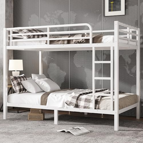 Heavy Duty Bunk Bed Frame with Ladder, Twin XL Over Twin XL Bunk Beds with Safety Guardrails, Adults Bunk Beds with Noise-Reducing Rubber Stoppers, Easy Assemble, Black