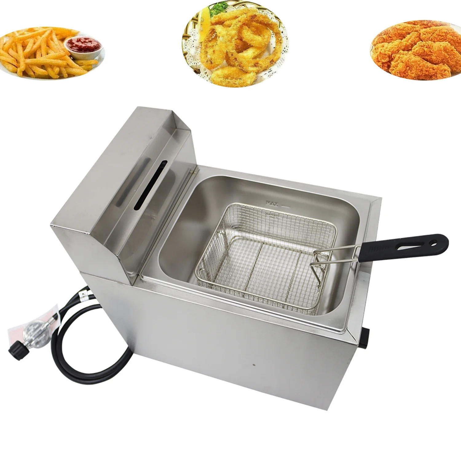 INTBUYING 6L Commercial Gas Deep Fryer French Fries Fried Chicken Frying Machine with Basket