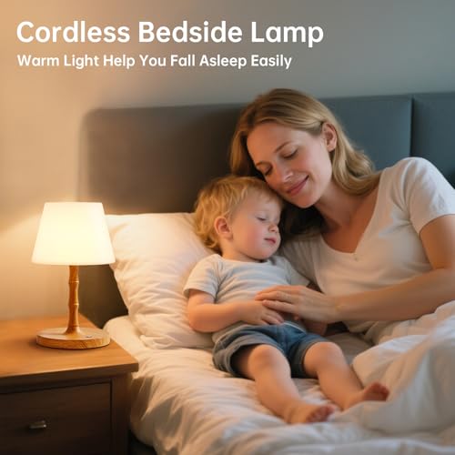 Desk Lamp Cordless Table Shower Lamp Waterproof,Rechargeable Battery Operated Lamps for Bedroom Night Stands,3 Colors Touch Dimmable Small Outdoor Lamps,4000mAh LED Wood Grain