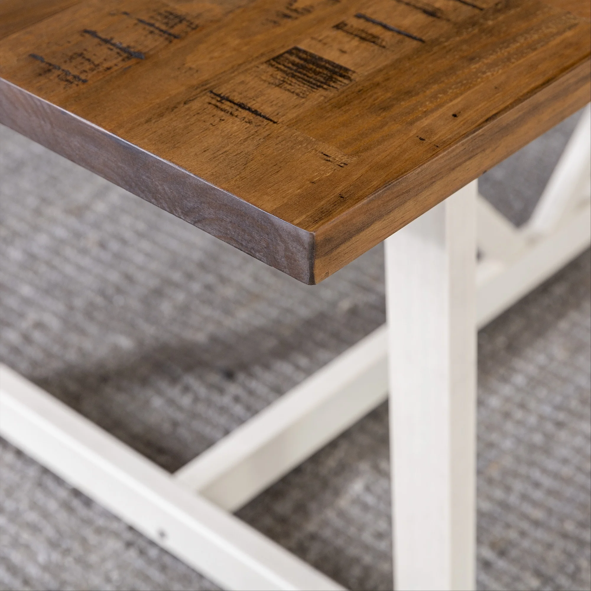 Walker Edison Modern Solid Wood Trestle Dining Table, Rustic Oak/White