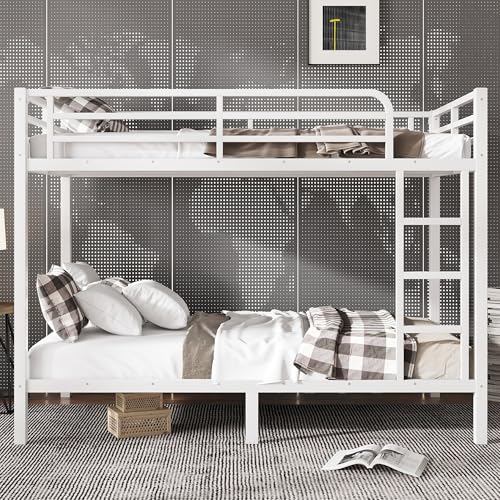 Heavy Duty Bunk Bed Frame with Ladder, Twin XL Over Twin XL Bunk Beds with Safety Guardrails, Adults Bunk Beds with Noise-Reducing Rubber Stoppers, Easy Assemble, Black