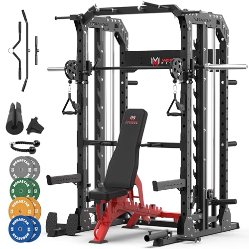 Smith Machine Home Gym with Aluminum Pulley Set - 2000lbs Capacity All-in-One Power Rack with Cable Crossover, Pull-Up Bar & Dip Station, Includes 18 Attachments, P107 Anvil