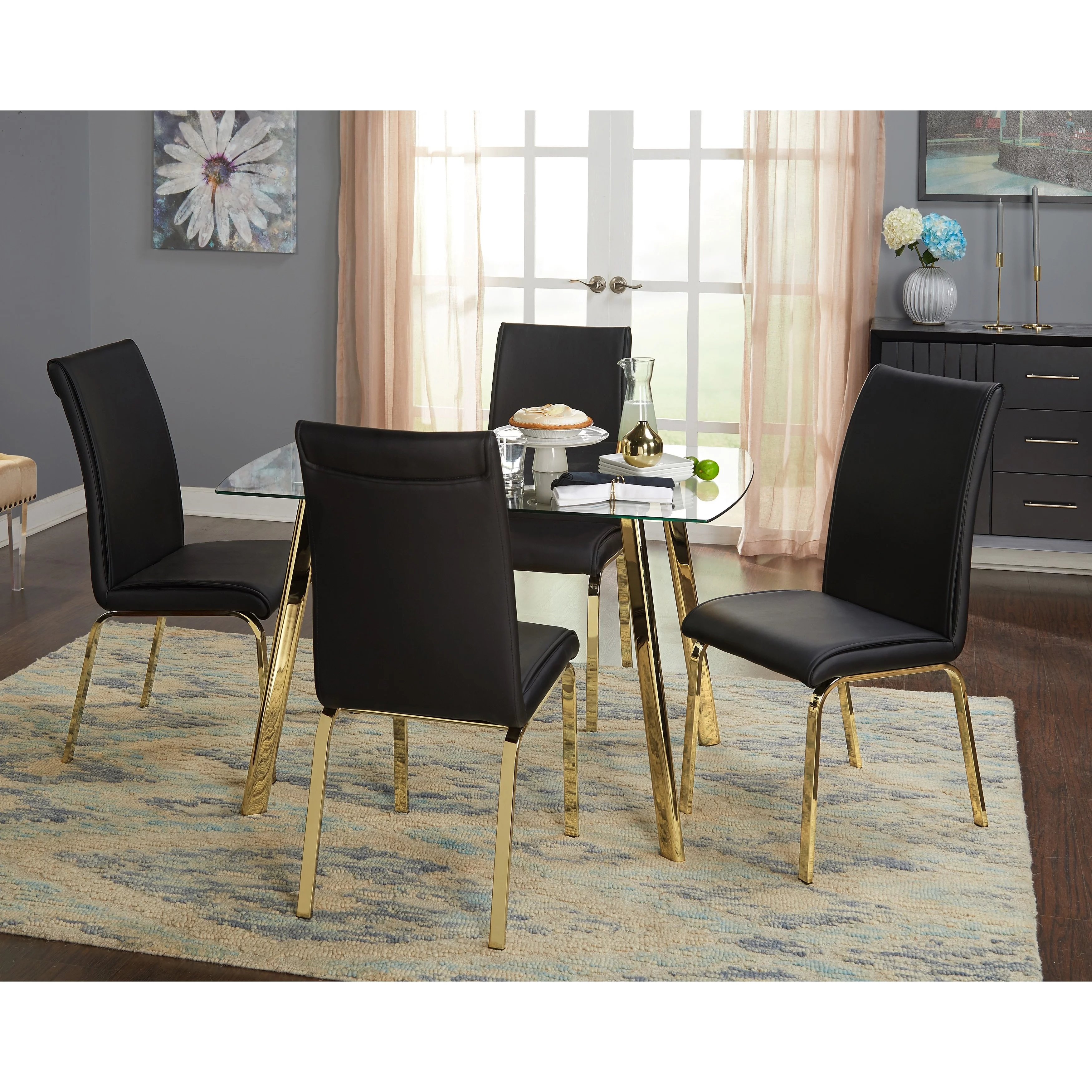 Simple Living Simple Uptown Glam Gold Faux Leather Parsons Chairs (Set of 2) Black
