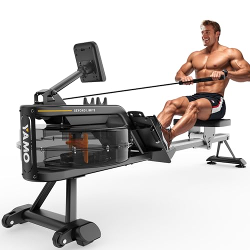 YAMO Water Rowing Machine for Home, Row Machine with 330LB Weight Capacity, Support Bluetooth & Compatible with Apps, Water Row Machine with Comfortable Seat and Tablet Holder