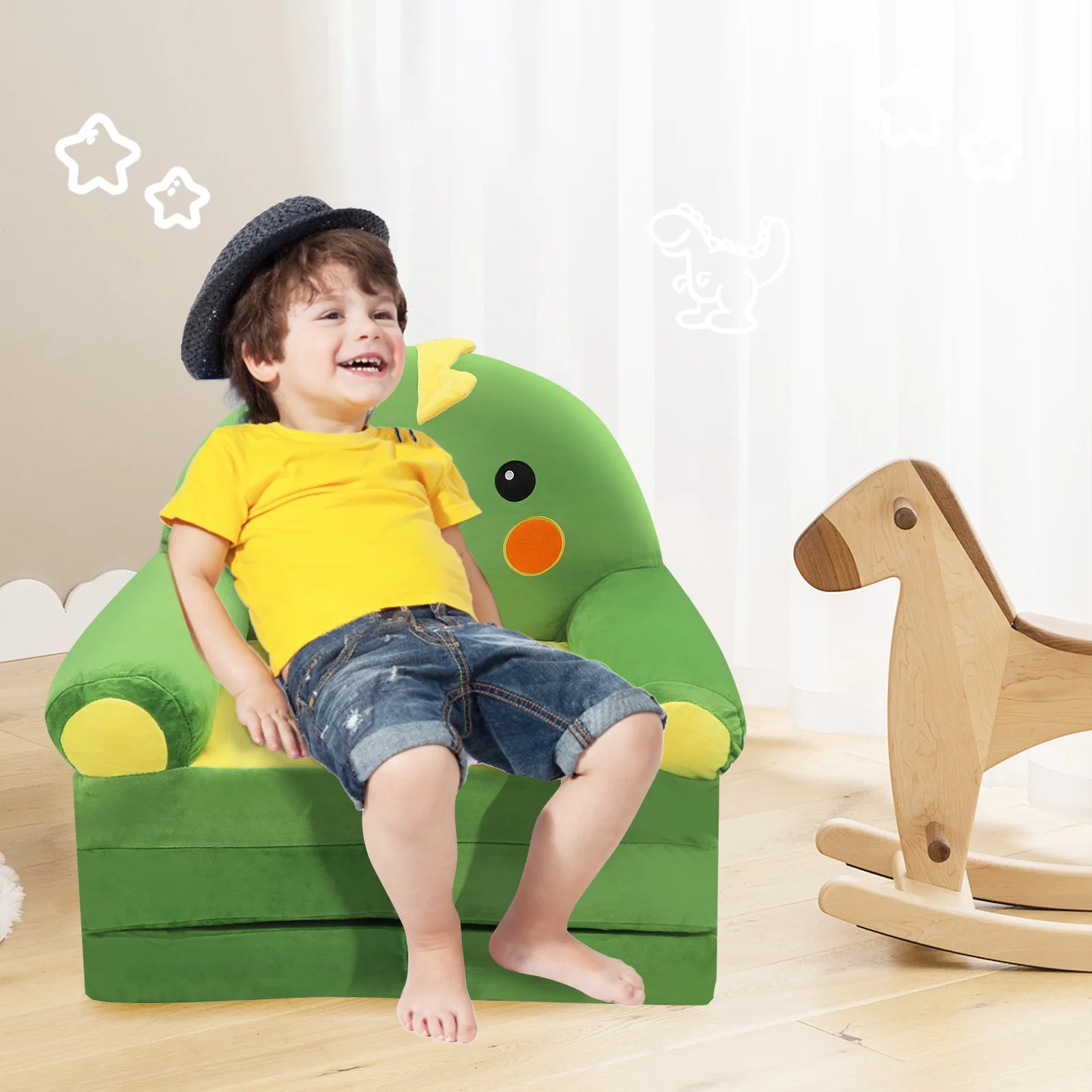 Blublu Park Toddler Chair Baby Sofa, Foldable Children Sofa, Infant Sitting Chair 2 in 1 Flip Out Couch and Mini Sofa for Girls and Boys, Toddler Recliners for 1-4 Year Olds