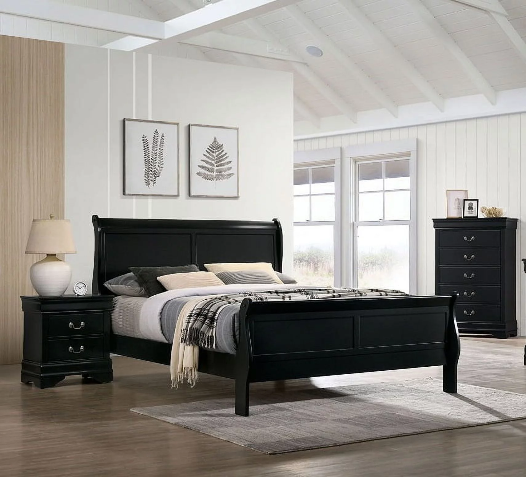 Docooler Eastern King Size Bed Black Louis Phillipe Solidwood 1pc Bed Bedroom Sleigh Bed