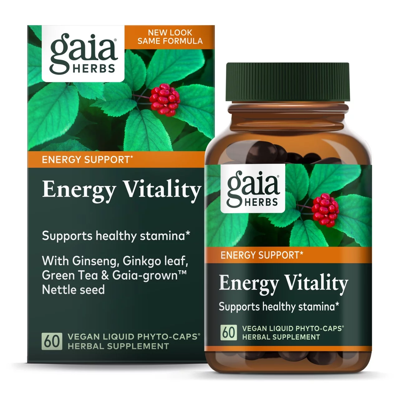 Gaia Herbs Energy Vitality - 60 Vegan Liquid Phyto-Caps (20-Day Supply)