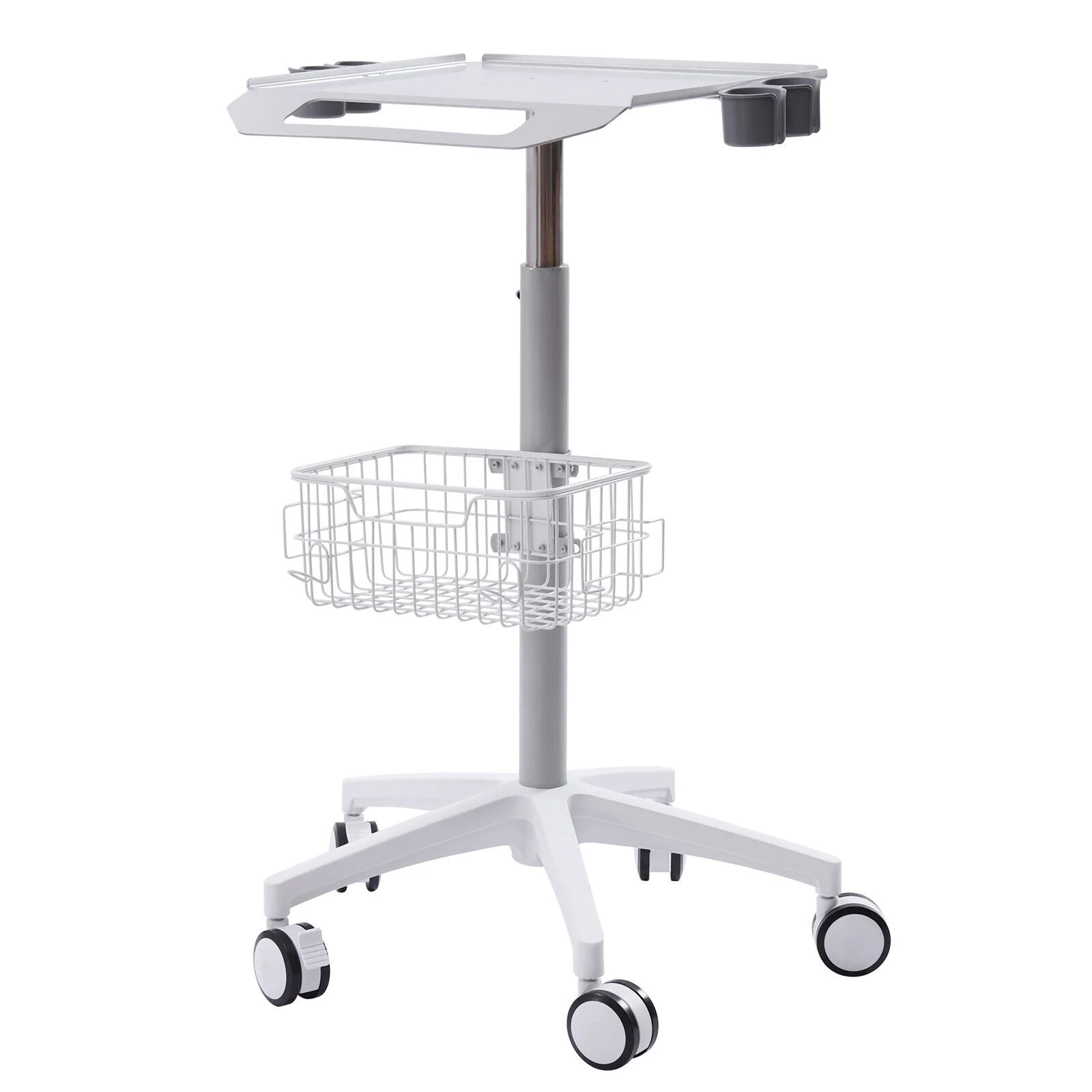 ZhdnBhnos Medical Mobile Trolley Cart Rolling Cart with Wheels & Basket 33.46-43.71in Height Adjustable 55.12LBS Load Capacity