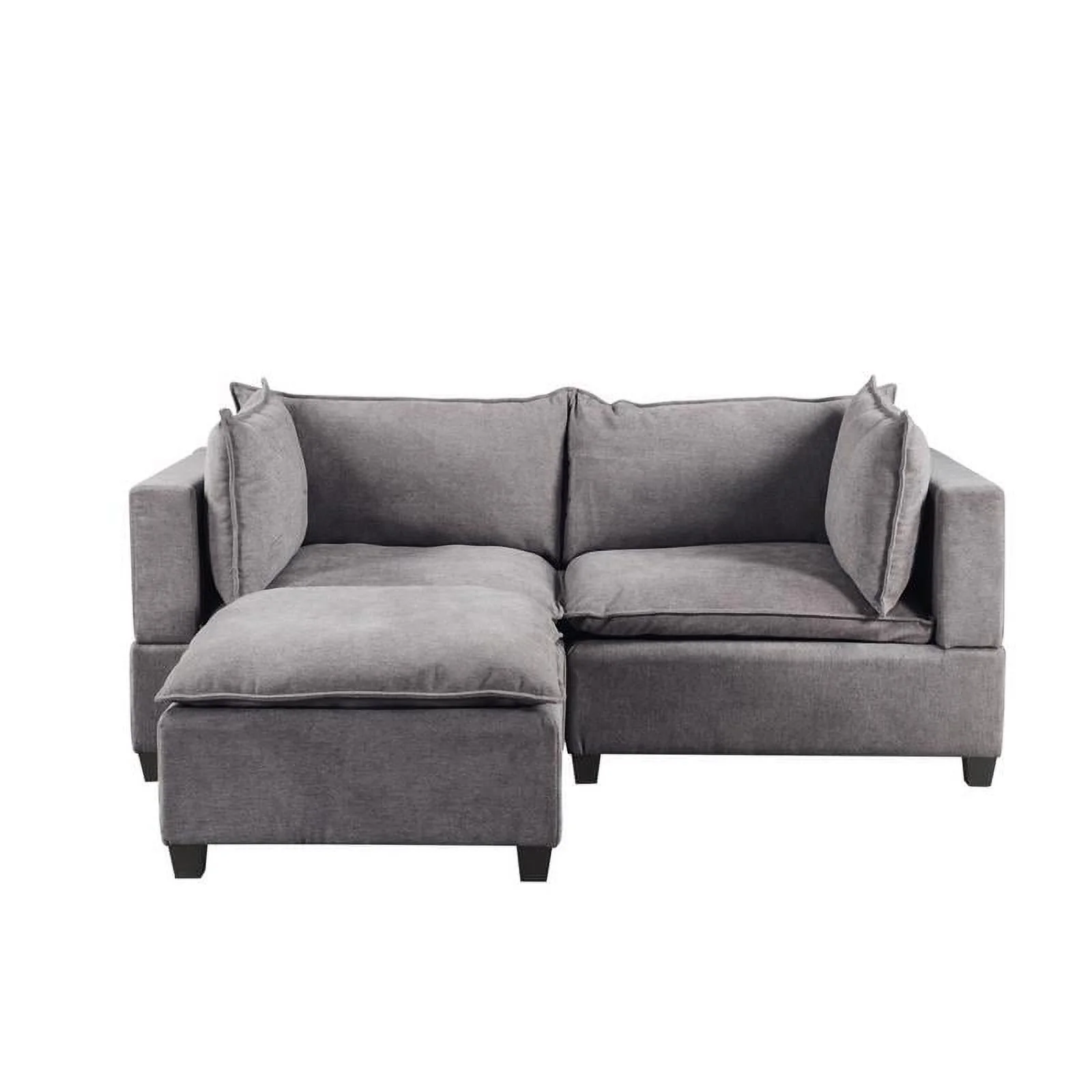 Bowery Hill Modern Contemporary Woven Fabric Sectional Loveseat Sofa with Ottoman and Down Feather Filled Cushions in Light Gray
