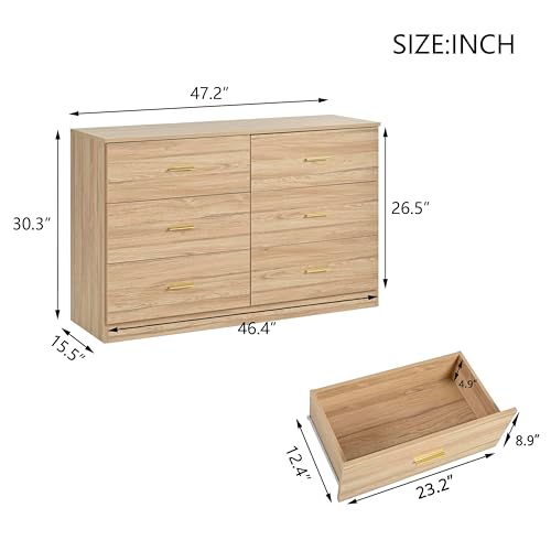 6 Drawer Dresser with Gold Handles-47.2