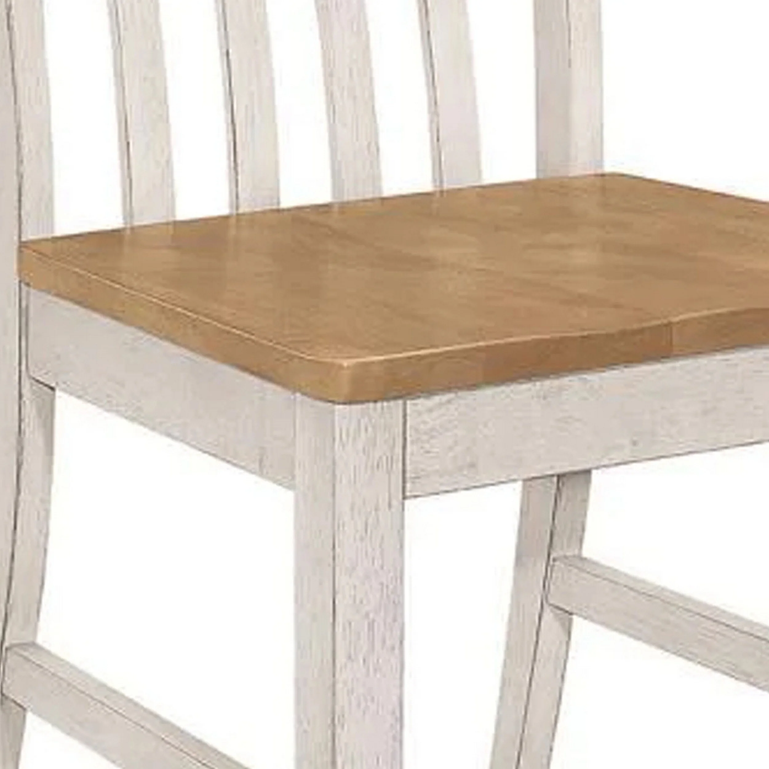 18 Inch Dining Chair, Set of 2, Slatted Back, Antique White Wood Frame