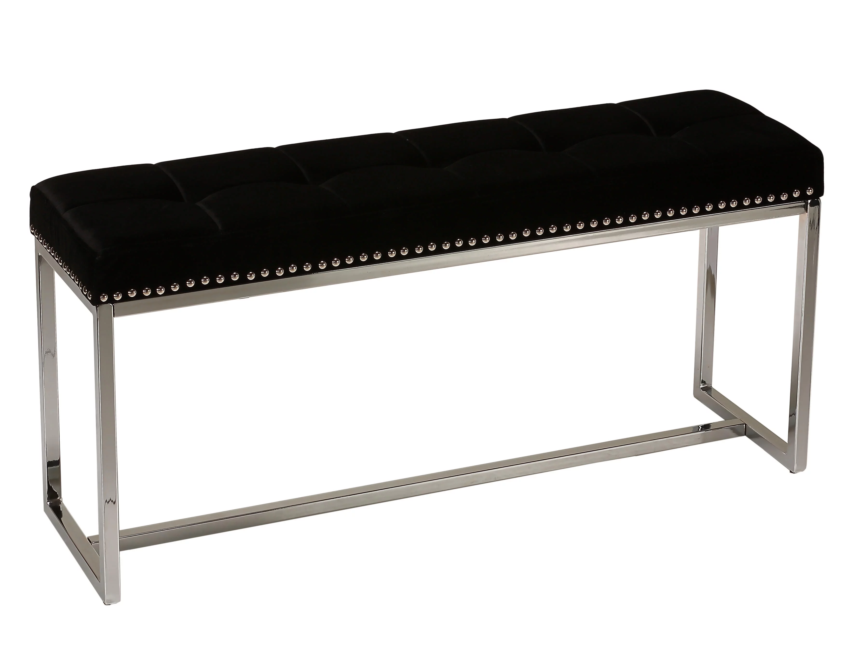 Cortesi Home Donato Contemporary Narrow Bench in Black Velvet with Nailhead Trim