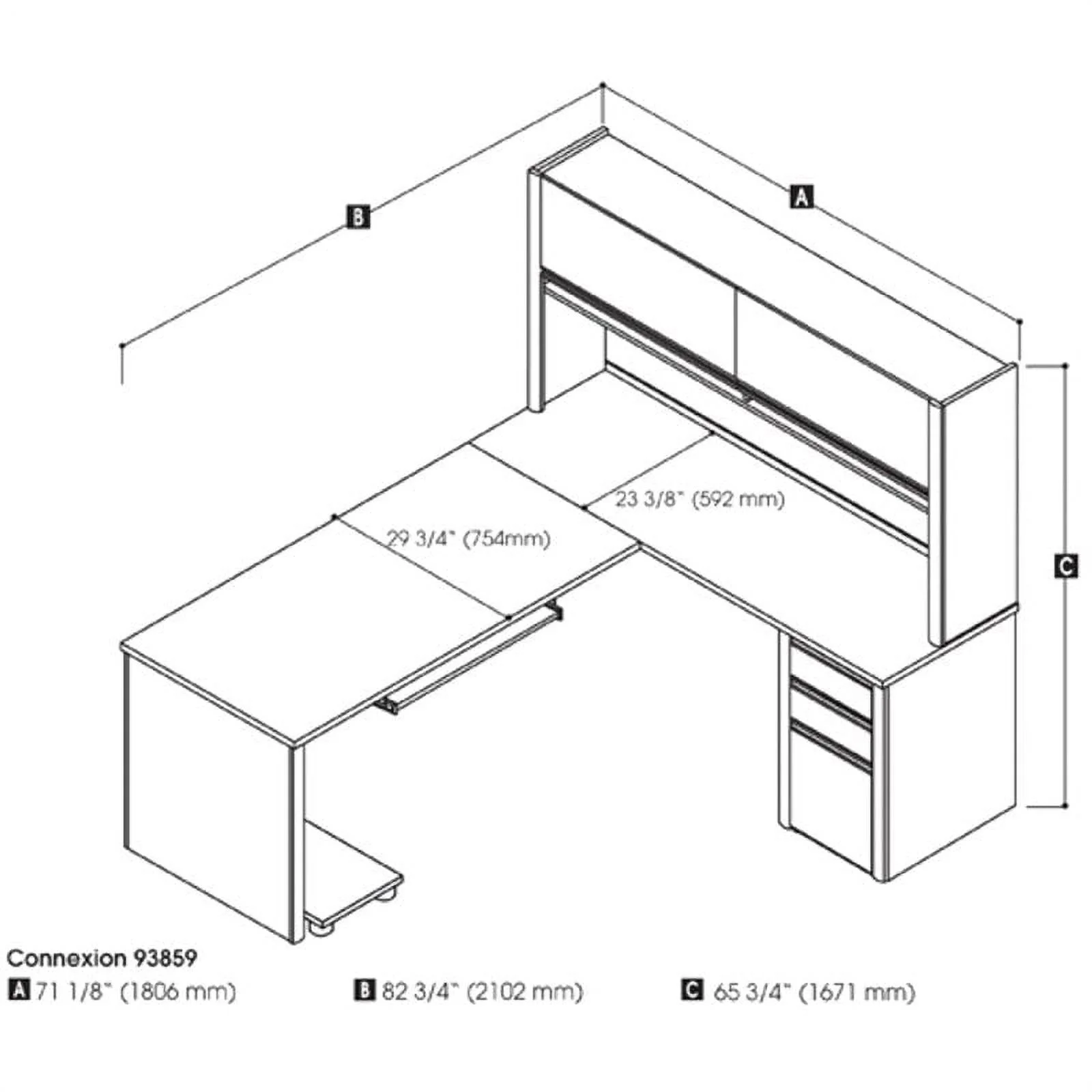 Atlin Designs 5 Piece L Shaped Computer Desk with Hutch in Antigua and Black
