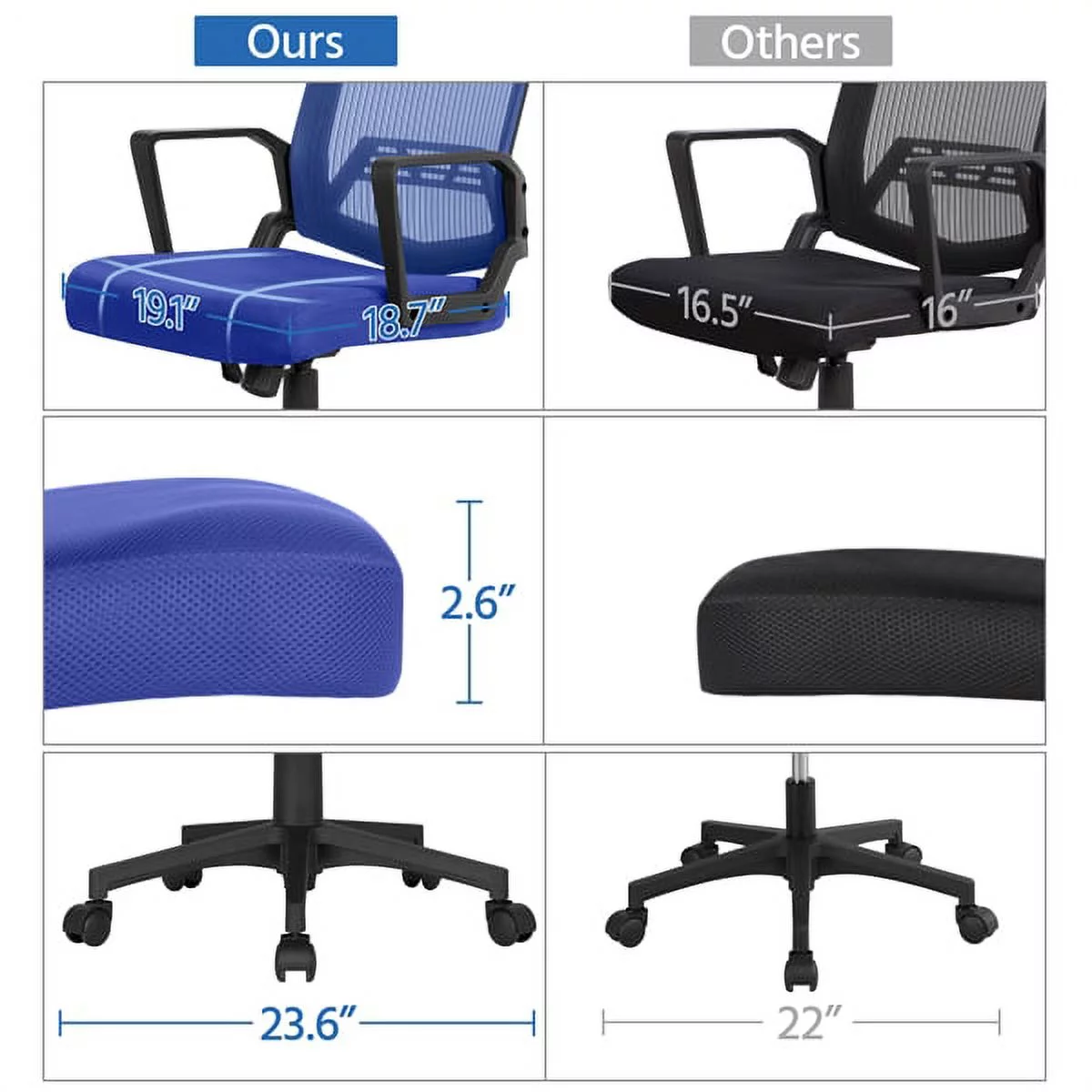 Topeakmart Mesh Office Chair Ergonomic Height Adjustable Computer Chair with 360° Rolling Casters Blue