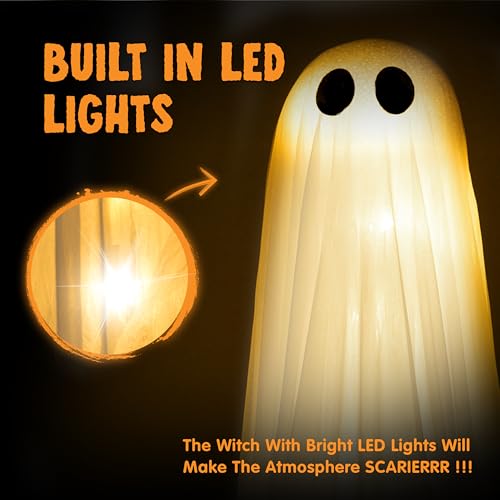 JOYIN 2 Pack 50'' Halloween Decorations Outdoor Light Up Ghost, Standing Ghost Halloween Decor with Warm String Light for Yard Porch Lawn Garden Party Supplies Haunted House