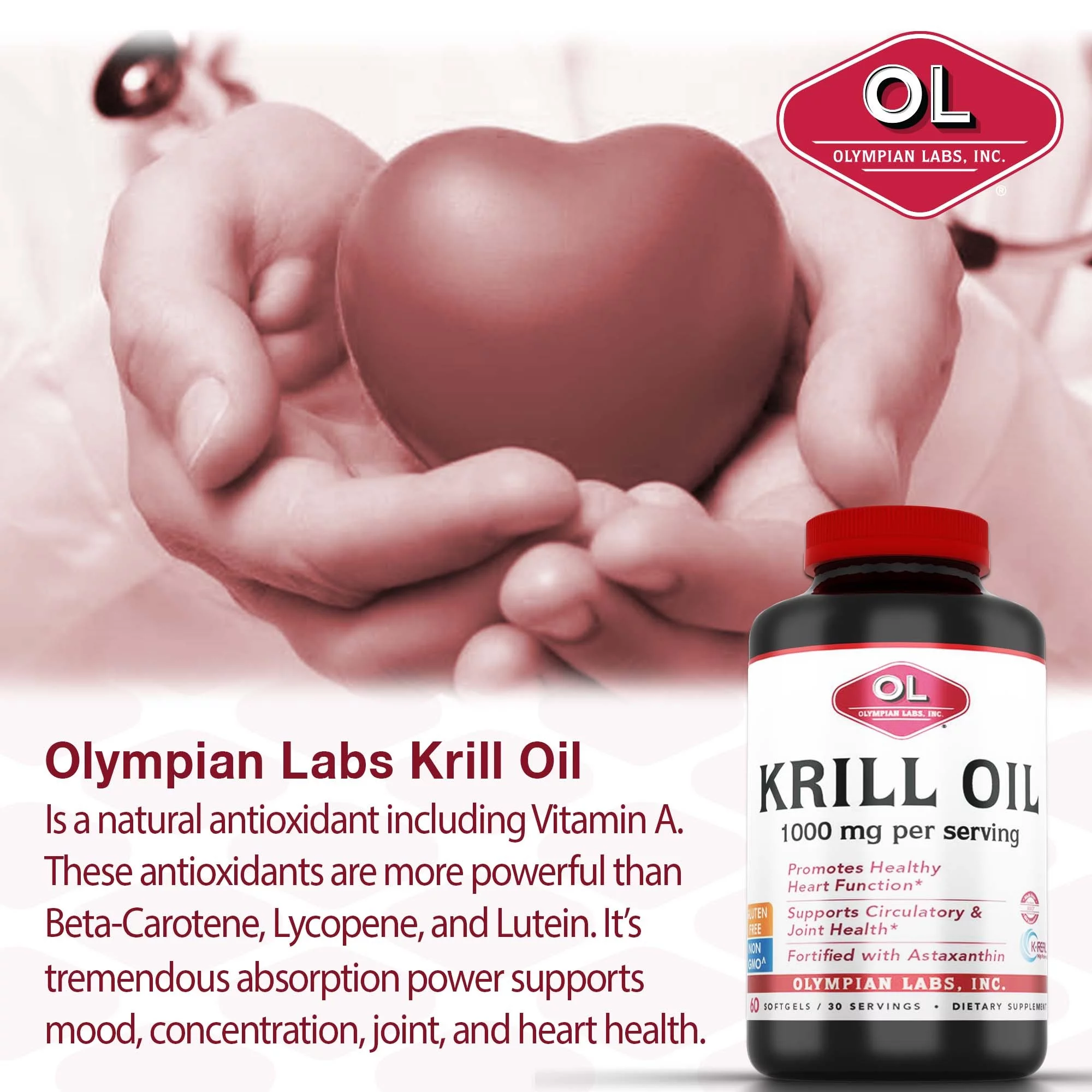 Olympian Labs Krill Oil Softgels, 1000 Mg, 60 Ct