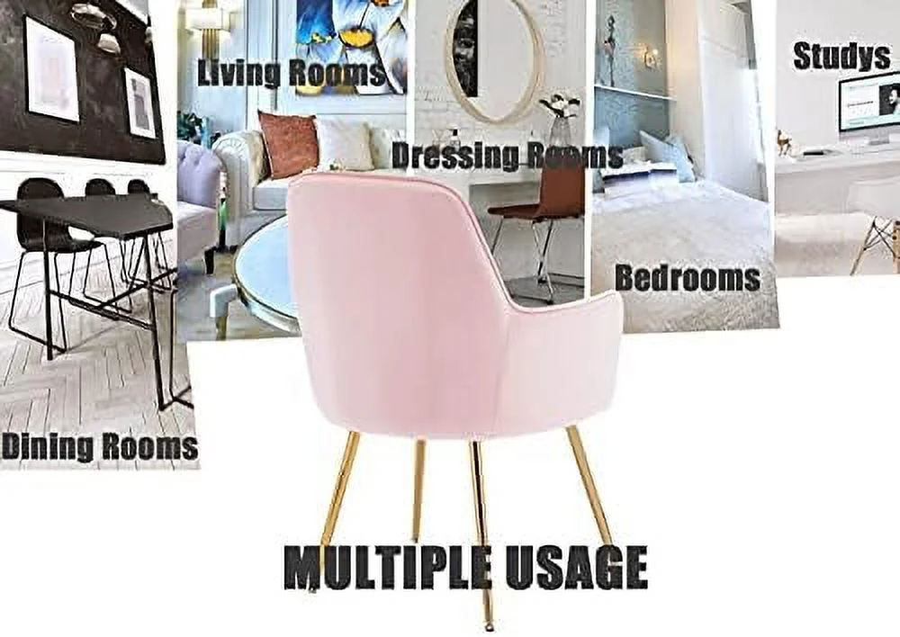 TJUNBOLIFE Velvet Accent Chair  Home Office Desk Chair No Wheels  Modern Dinging Chair  Living Room Bedroom Chair  Golden Finished  Grey