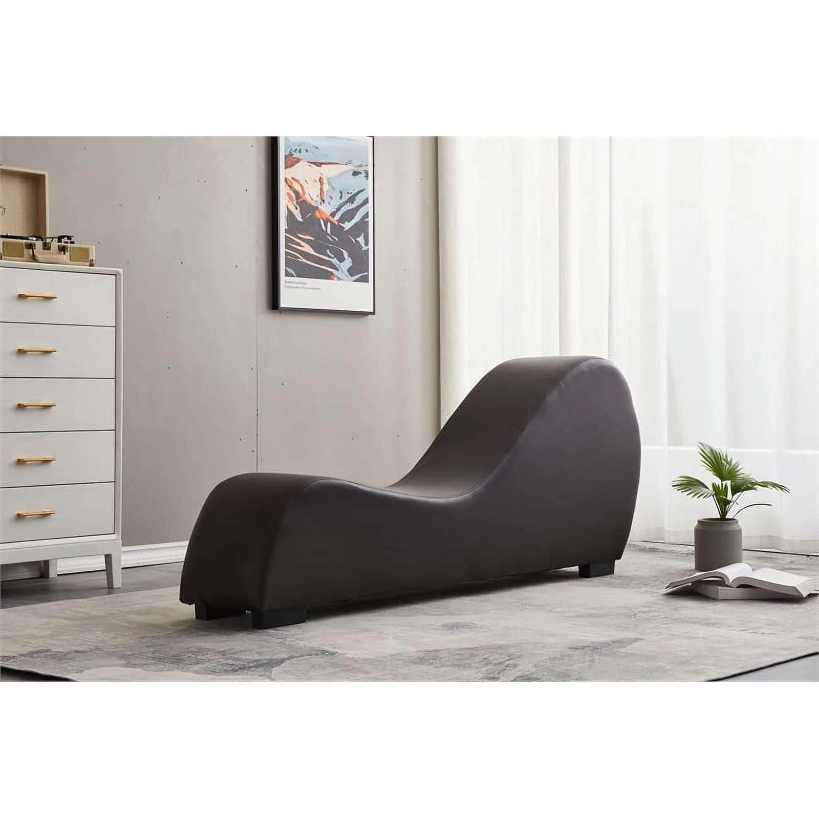 Bowery Hill Modern Faux Leather Yoga Relaxing Chaise in Brown