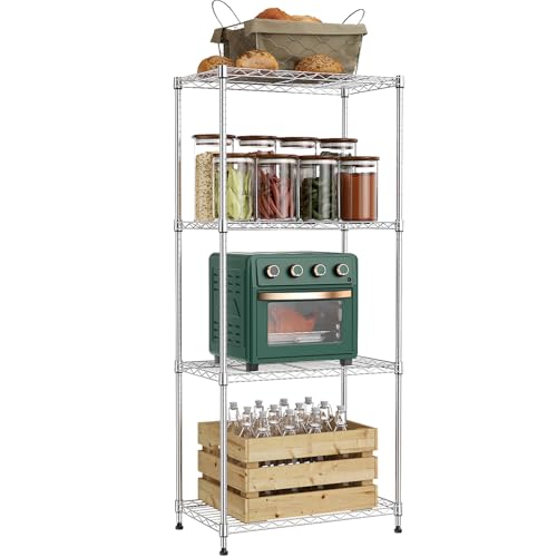 5-Shelf Storage Shelves,Wire Shelving Heavy Duty Metal Storage Shelving Unit Adjustable Garage Shelving Rack Pantry Kitchen (Chrome, 4 Tier,15.8