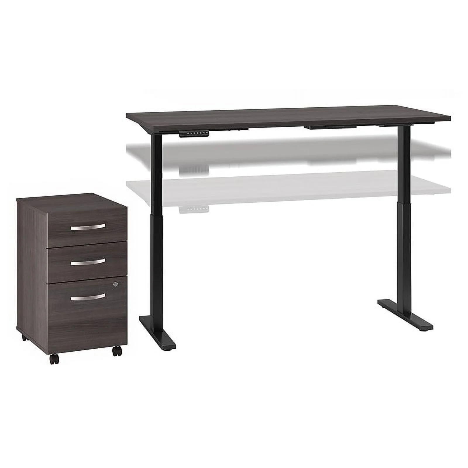 Scranton & Co Furniture 60W x 30D Height Adjustable Desk with Storage in Gray