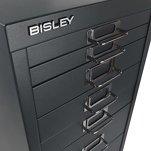 Bisley 10-Drawer Steel MultiDrawer Cabinet - Black, Chrome Pull Handles with Label Holders, Powder-Coated Steel, Removable Drawers, Fits Under Most Desks, Labels Included