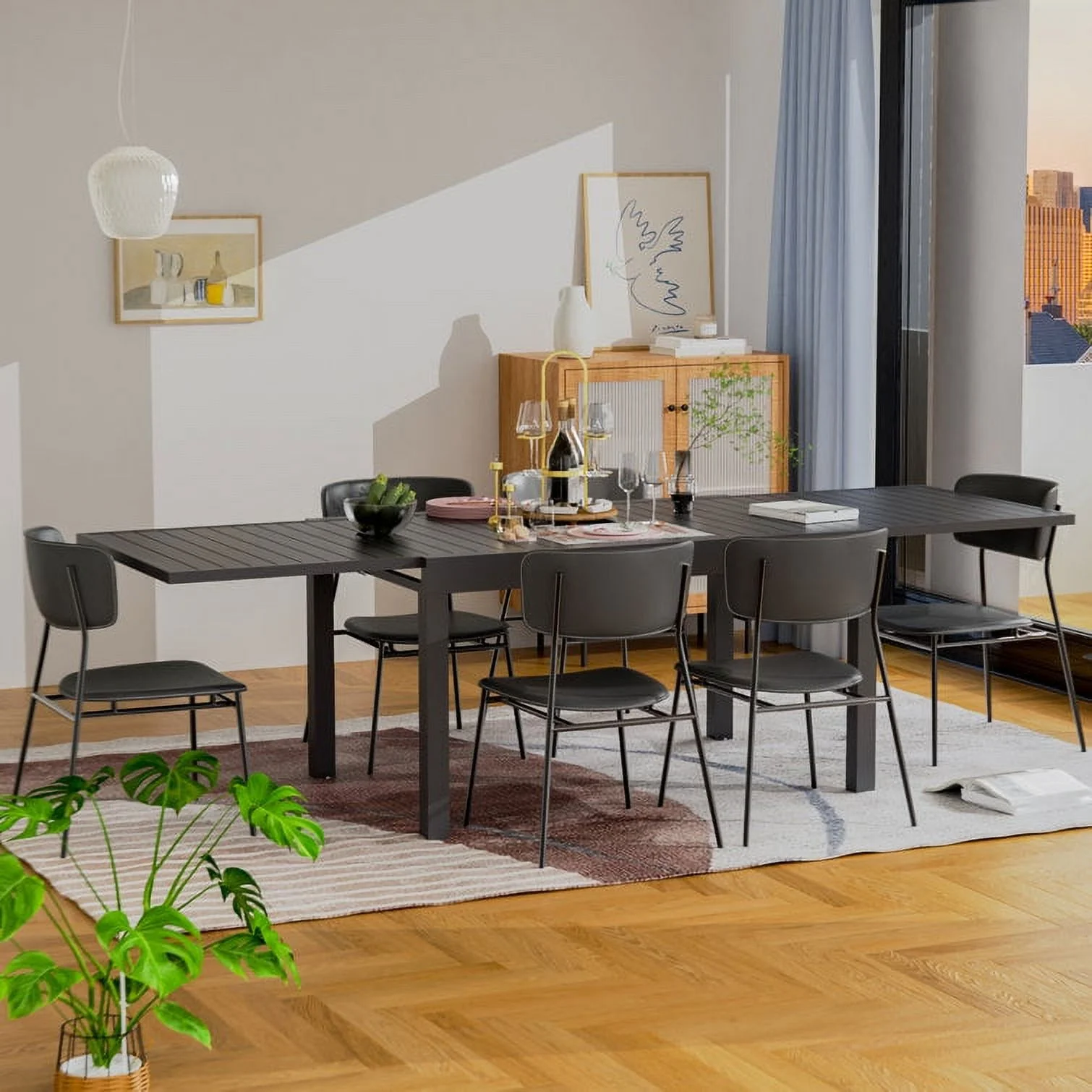 Domi Expendable Patio Table Aluminum Metal Indoor Outdoor Adjustable Rectangular Table for Porch Backyard Balcony Garden