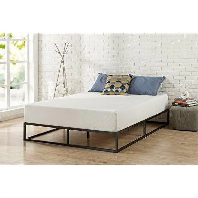 zinus modern studio 10 inch platforma low profile bed frame / mattress foundation / boxspring optional / wood slat support, queen