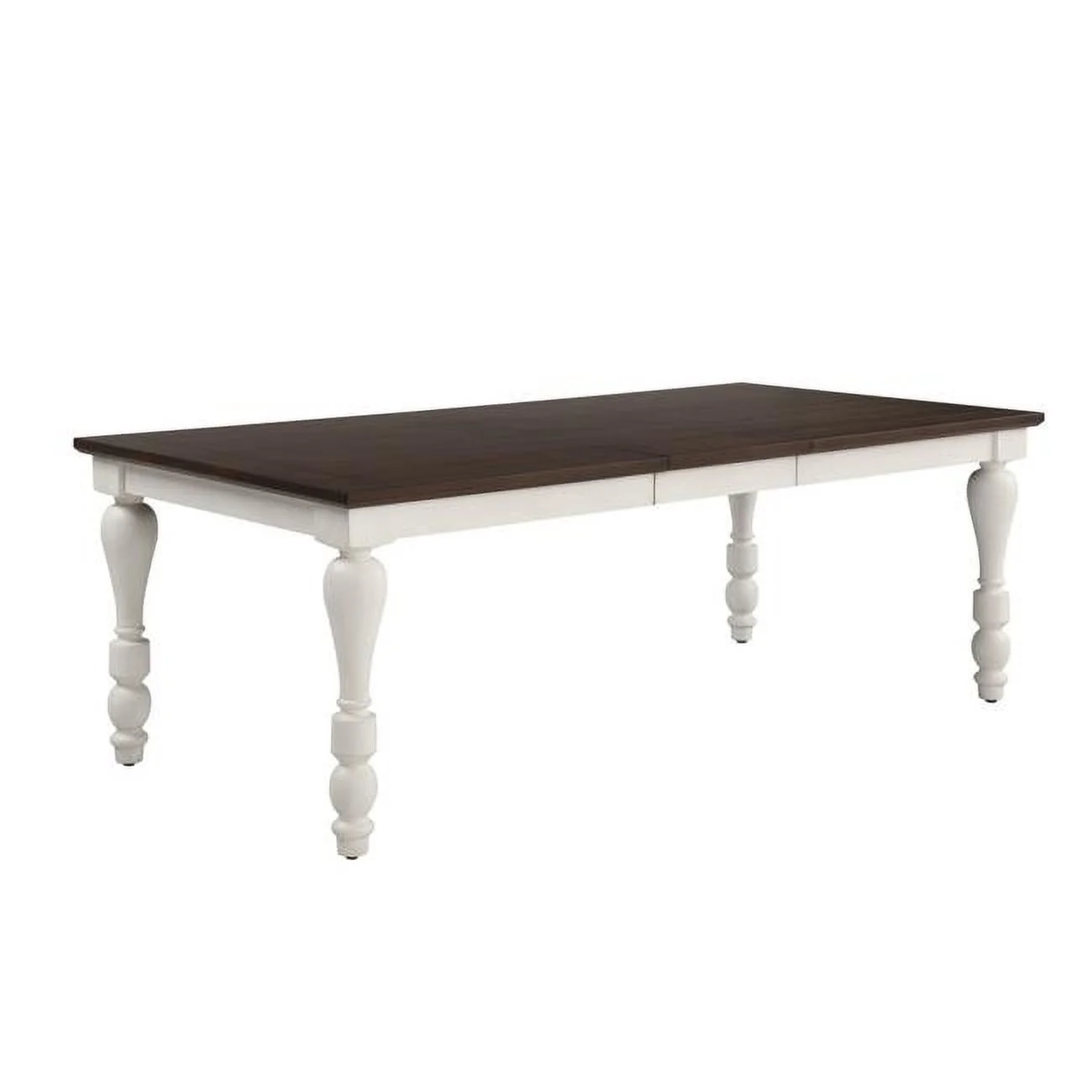 68-86 in. Extension Leaf Wood Dining Table, Brown Top & White Turned Legs