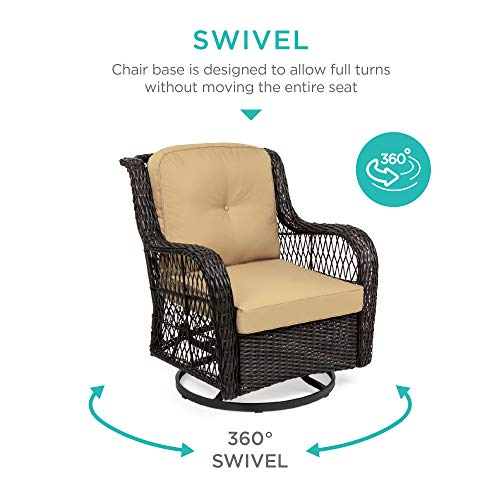 Best Choice Products 3-Piece Outdoor Wicker Patio Bistro Set w/ 2 360-Degree Swivel Rocking Chairs and Tempered Glass Top Side Table - Rust
