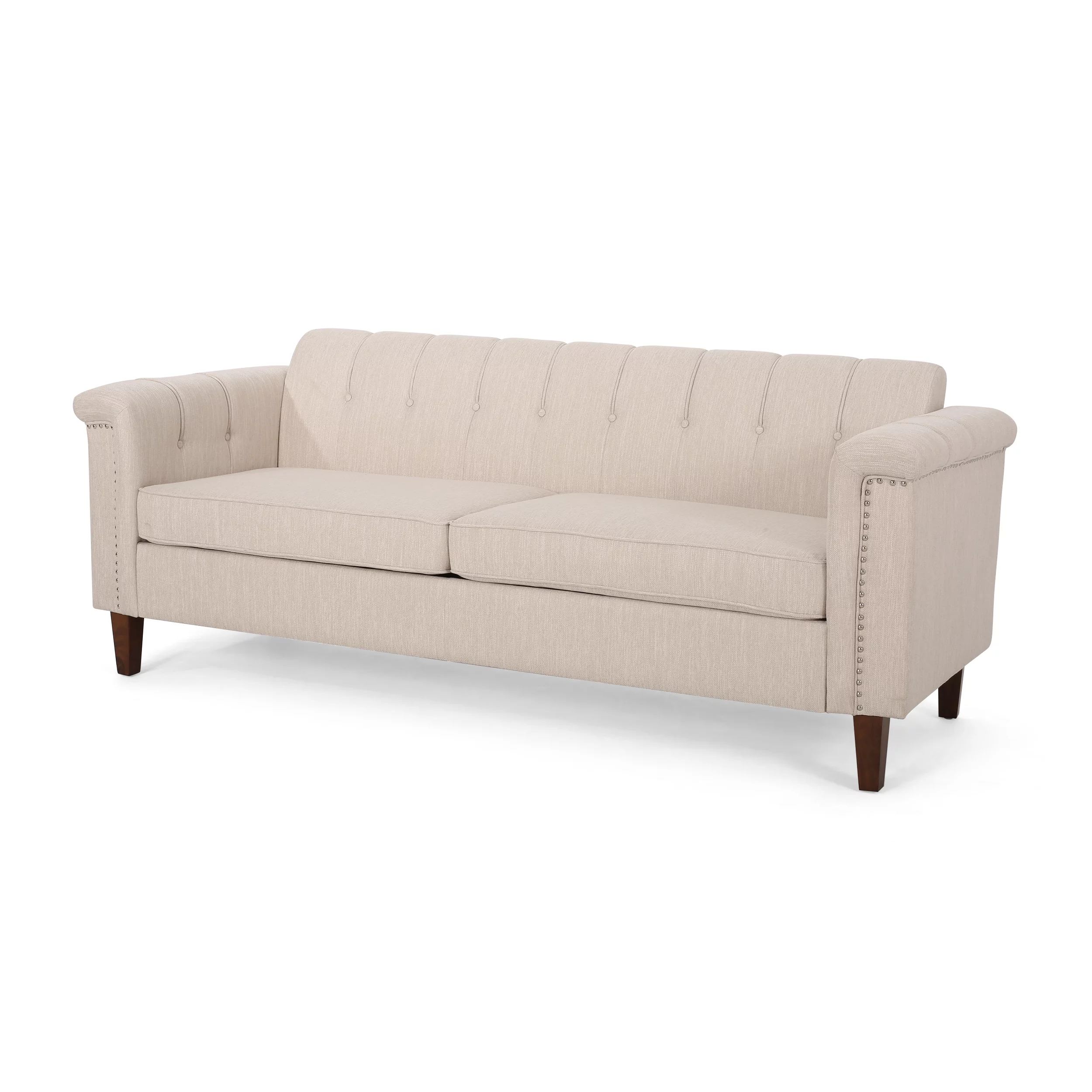 Shahmeer Contemporary Channel Stitch Fabric 3 Seater Sofa, Beige and Espresso