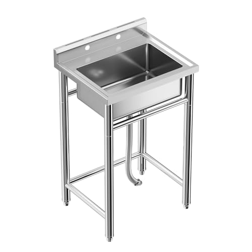 NSF Stainless Steel Single Bowl Sink, Freestanding Utility Sink with Pull-Out Faucet, Cold & Hot Water, for Kitchen, Bar, Garage, Backyard (28in)