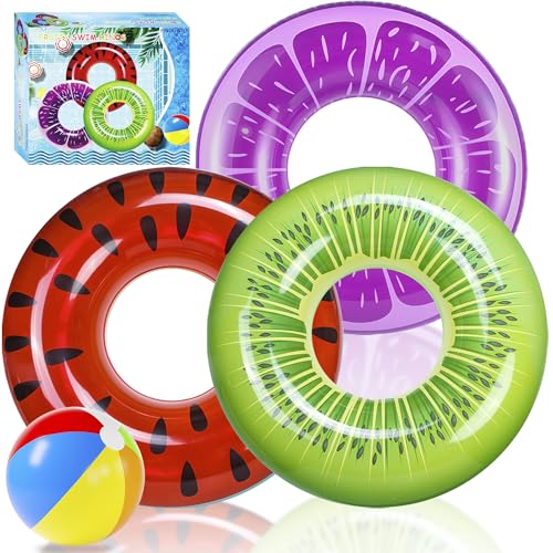 FindUWill 6 Pack Pool Floats Kids, Pool Swim Tubes Rings(4 Pack) - 4Pcs Inflatable Big Floaties Beach Swimming Toys with 2Pcs Beach Balls for Adults Raft Floaties Toddlers