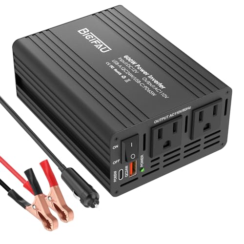 600W Inverter 12V to 110V, DC to AC Car Power Inverter for Vehicles with 65W USB-C Fast Charging 24W USB-A Dual AC Socket Adapter for Phone,Laptop,Road Trip,Long Drive,Camping