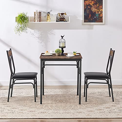 VECELO 3-Piece Dining Room Kitchen Table and Pu Cushion Chair Sets for Small Space, 2, Classic Brown,Dining Set for 2