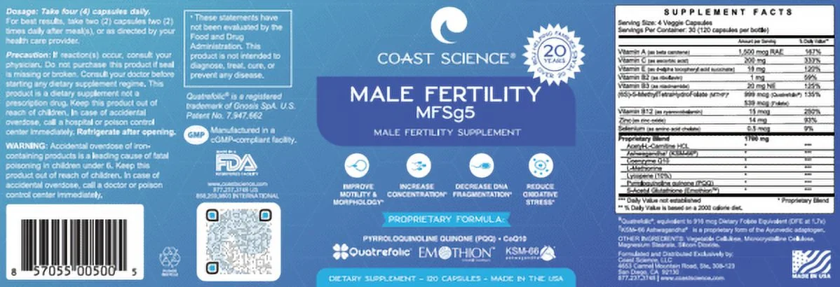 Male Fertility Supplement MFSg5 - 120 capsules (now with PQQ)