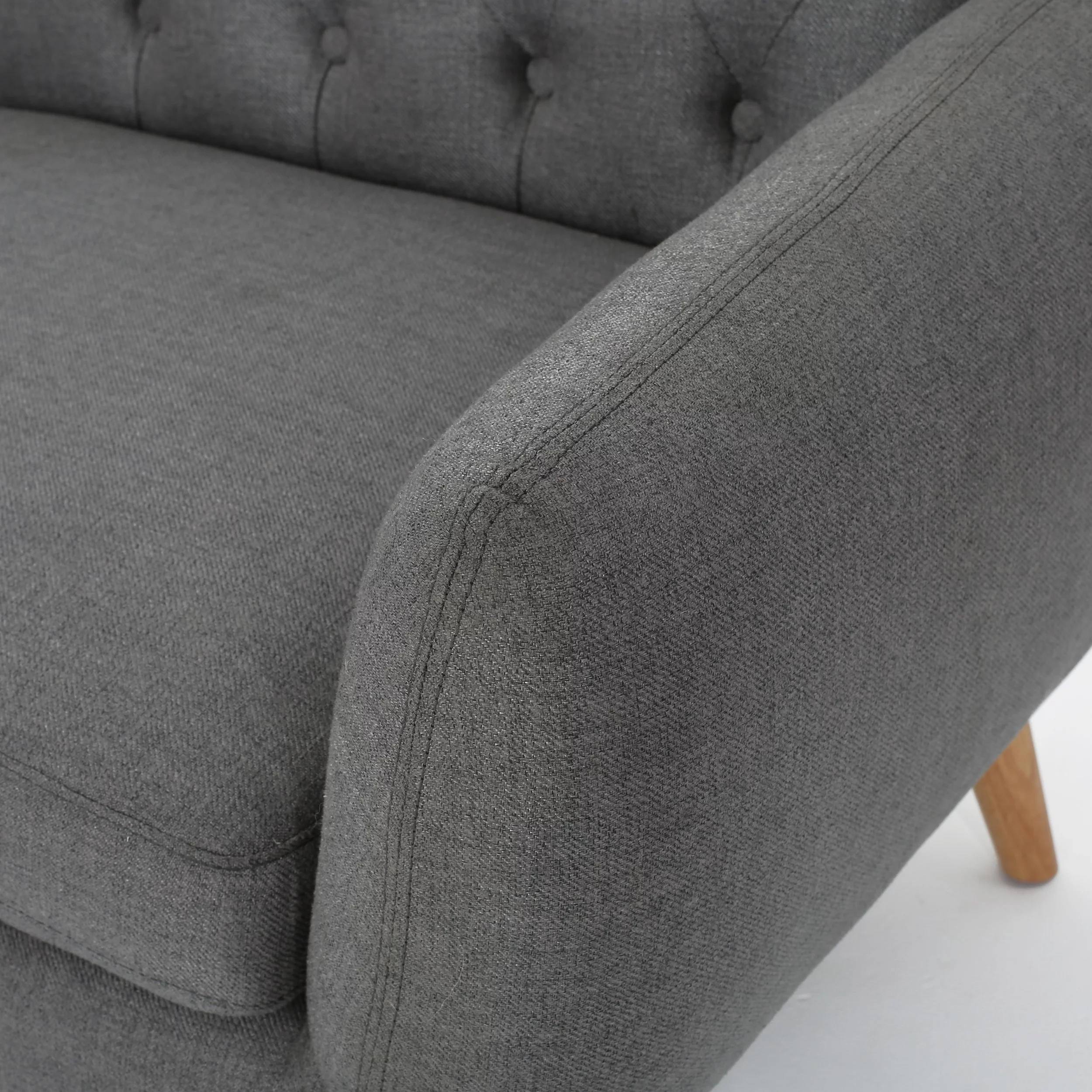 Noble House Amaro Mid Century Modern Tufted Fabric Sofa, Dark Grey